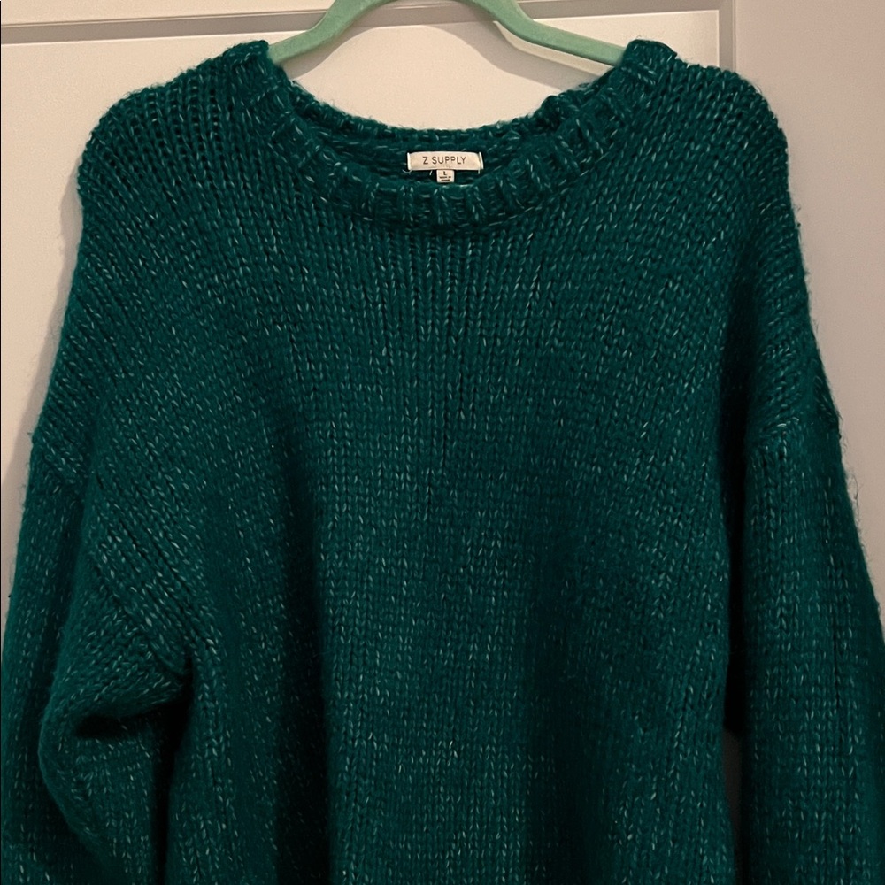 Z Supply Teal-Blue Scoop Neck Knit Sweater